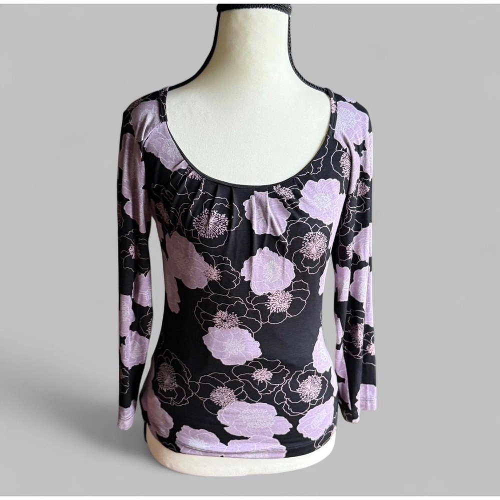 Vintage Made in USA Black‎ and Purple 3/4 Sleeve Top